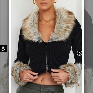 Mistress Rocks black knit cardigan with detachable vegan fur